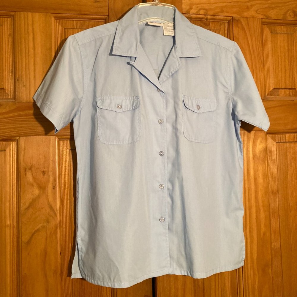 NWOT Bobbie Brooks Vintage 80s 90s Top Short Sleeve Blouse Blue Size M Medium